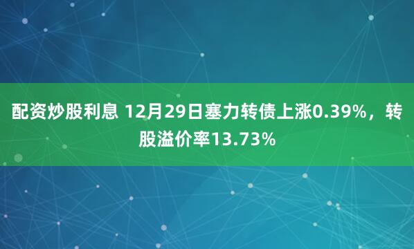 配资炒股利息 12月29日塞力转债上涨0.39%，转股溢价率13.73%